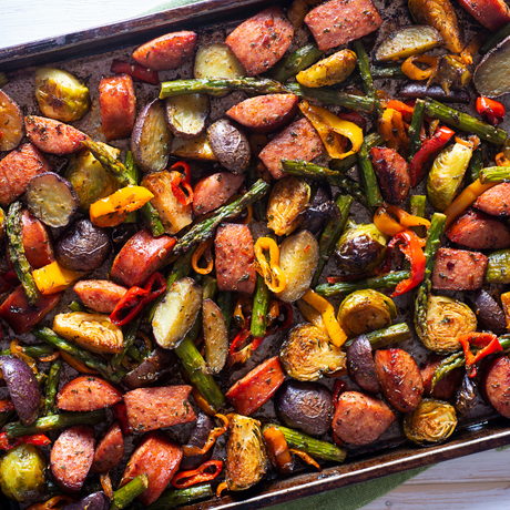 Layered Winter Vegetable & Sausage Bake